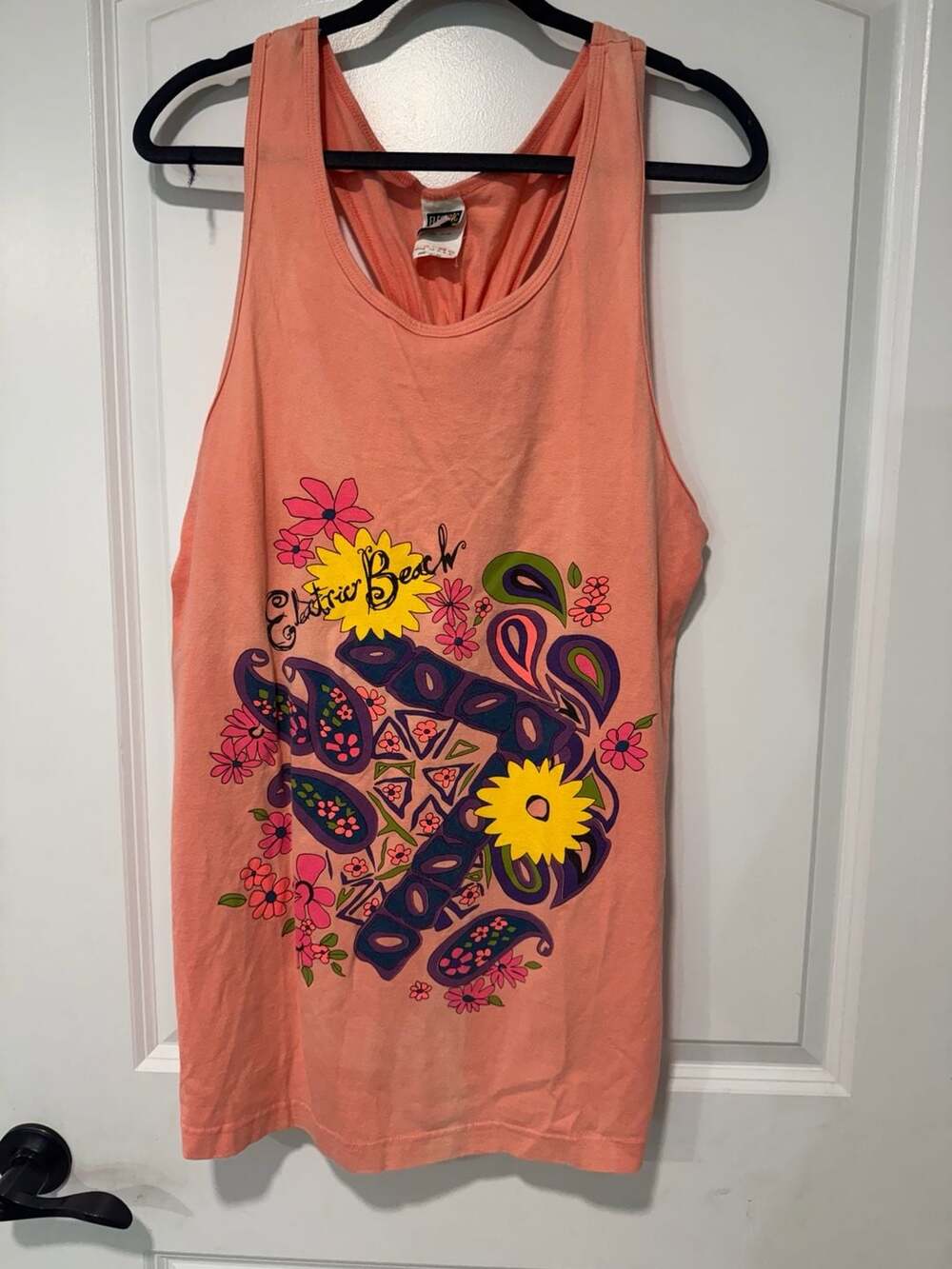 Vintage Electric Beach Coral Floral Graphic Racerback Tank Top M